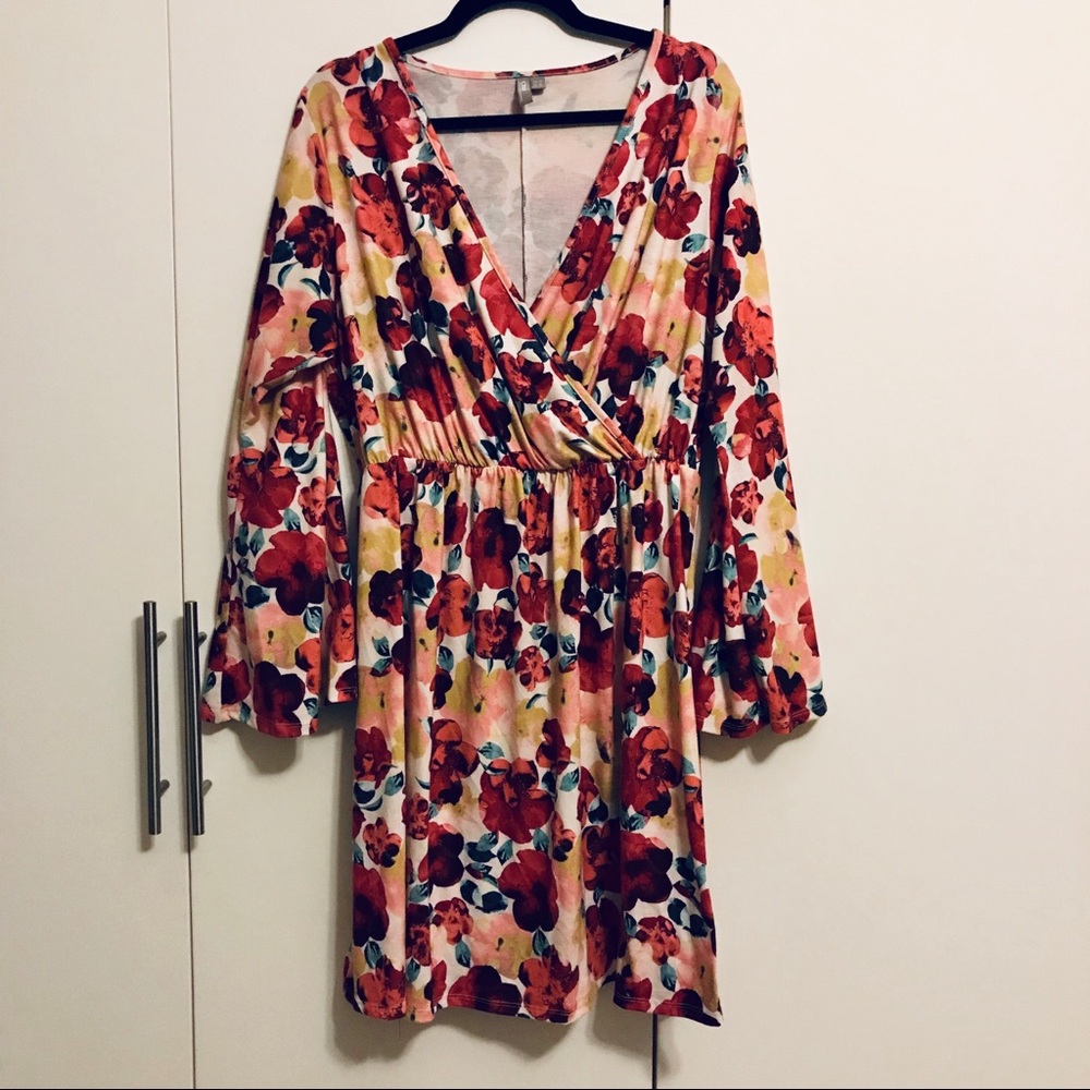 ASOS Curve Bell Sleeve V-Neck Floral Dress